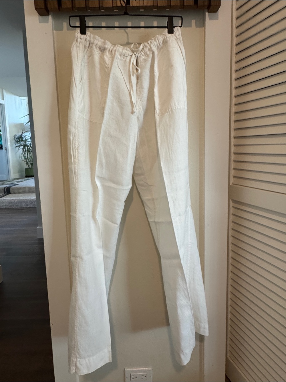 Allen Allen Off White Wide-Leg Linen-Blend Pants